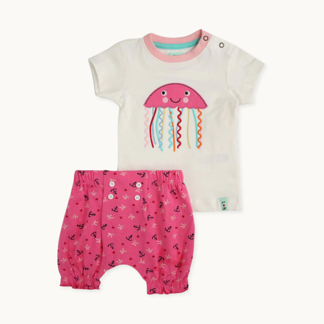 organic cotton Pink Jellyfish Print Top And Short Set