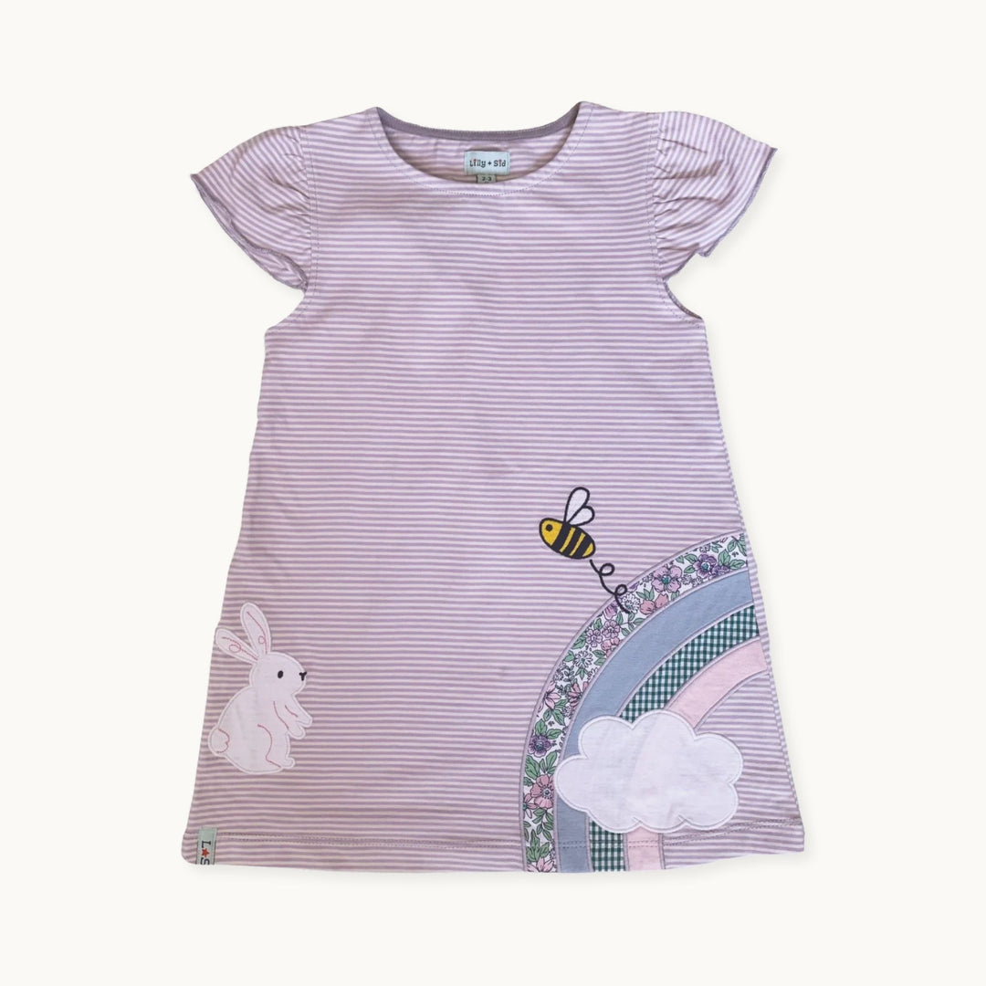 Bunny applique on a stripe print short sleeve Dress - front image