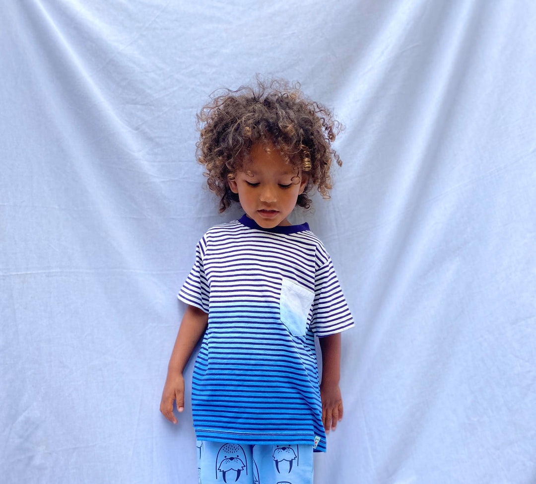 organic cotton dip dye blue stripe short sleeve t-shirt - image 4