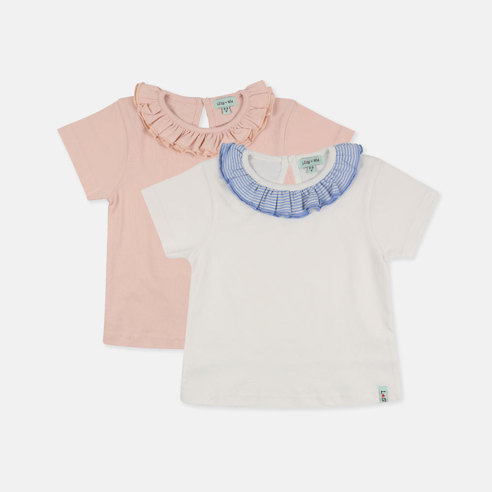 Pink and ecru plain kids t-shirt