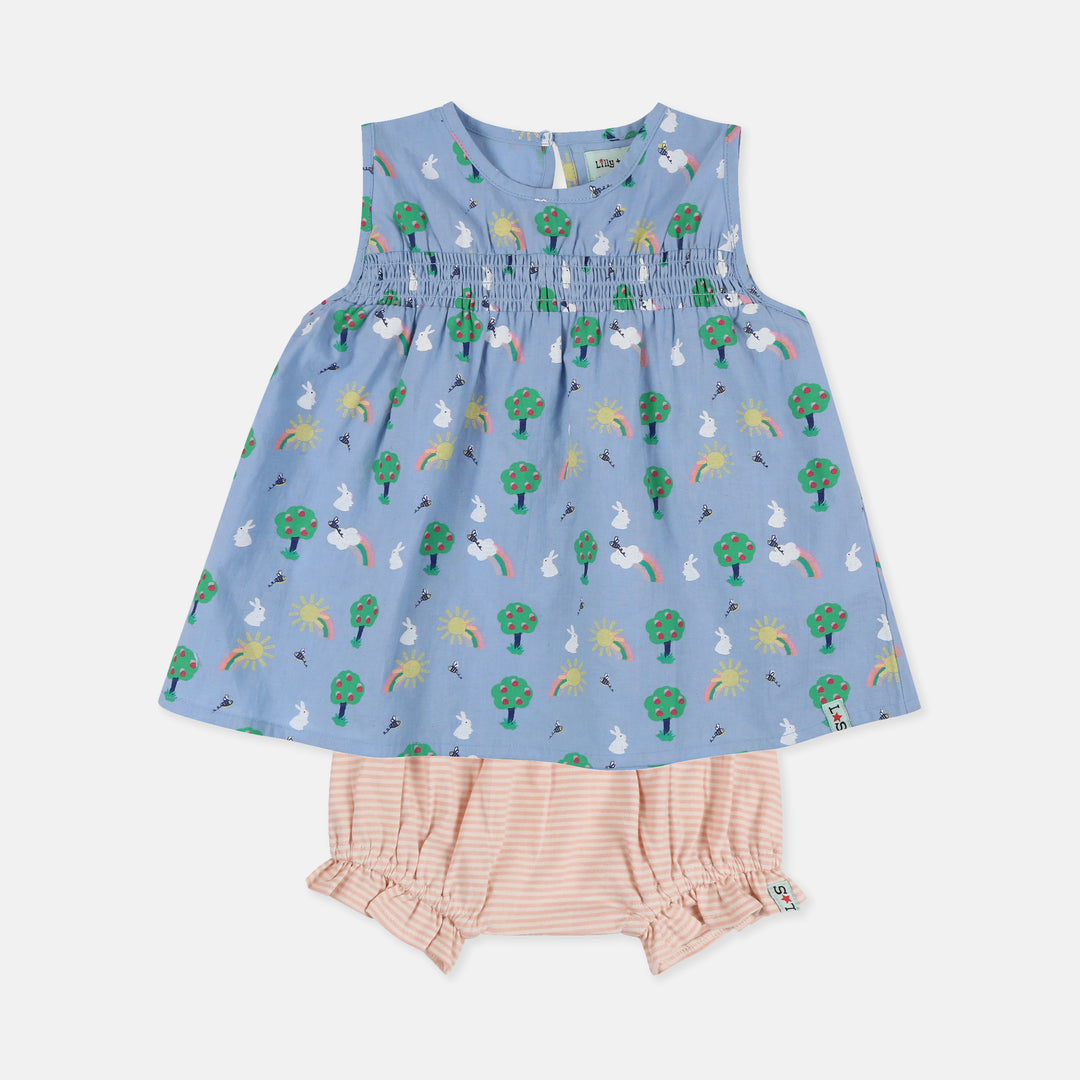 Baby girls dress and bloomer shorts set