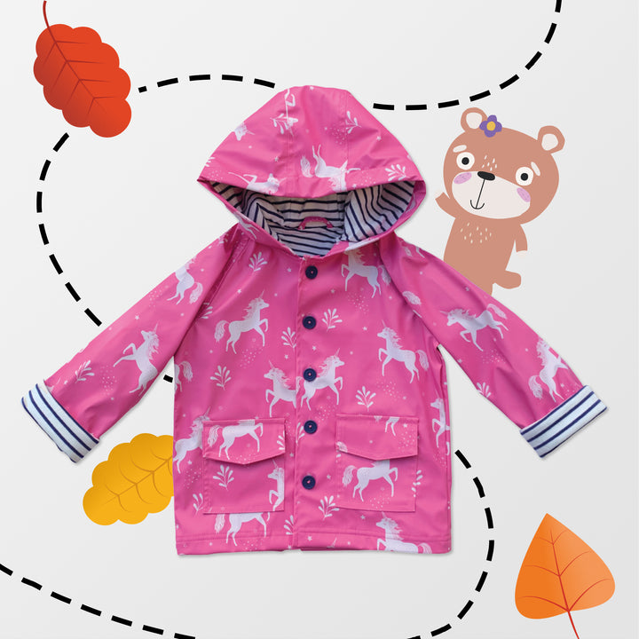 Sustainable recycled unicorn print Raincoat with hood