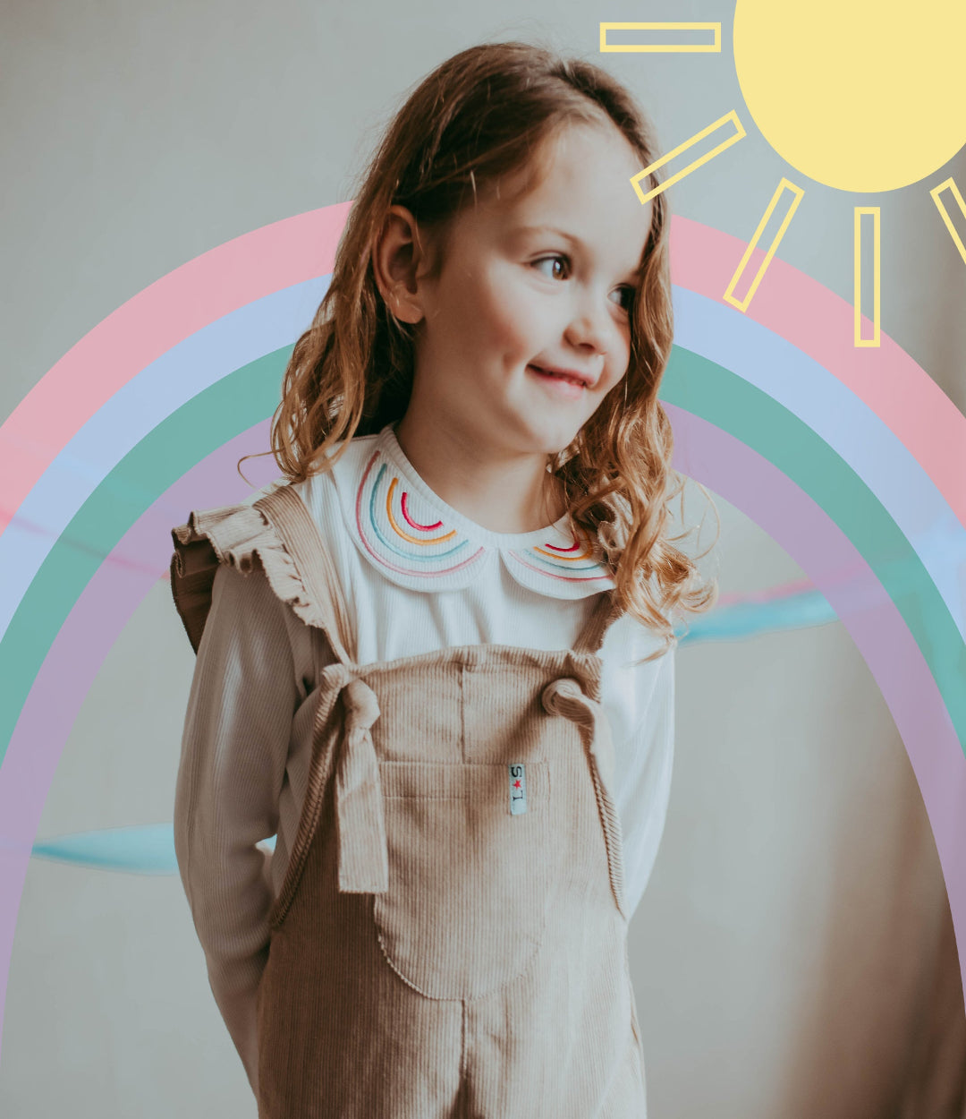 model wearing sustainable organic cotton Rainbow Collar Top