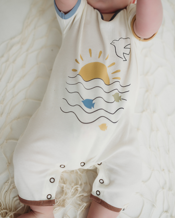 White Nature Print Romper