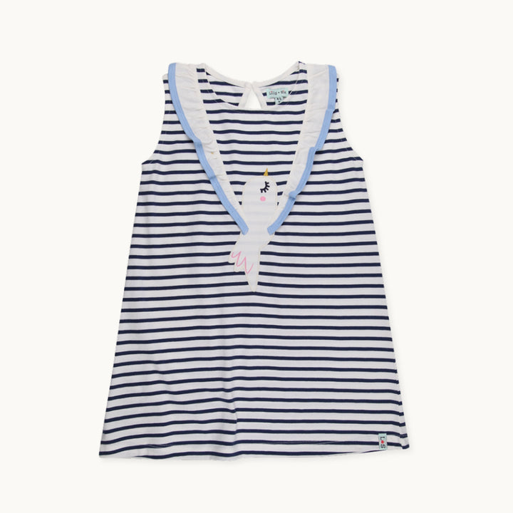 Betty Bird applique on a stripe print Frill Wing sleeve less Dress - front image 