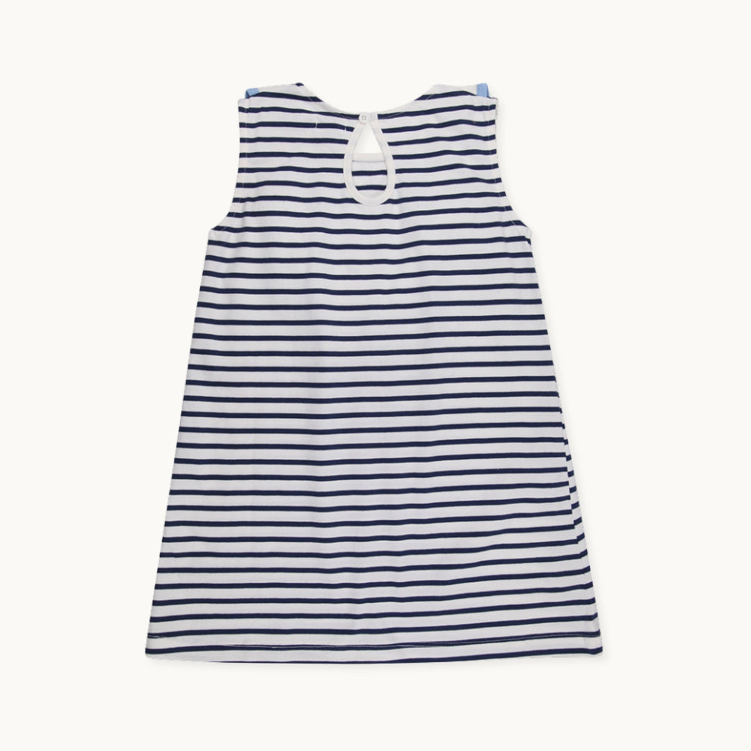 Betty Bird applique on a stripe print Frill Wing sleeve less Dress - back image 