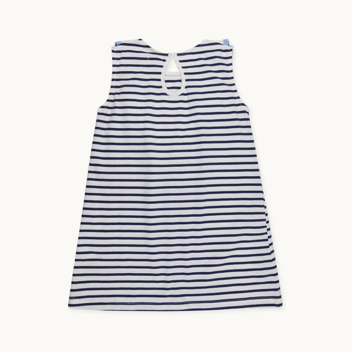 Betty Bird applique on a stripe print Frill Wing sleeve less Dress - back image 