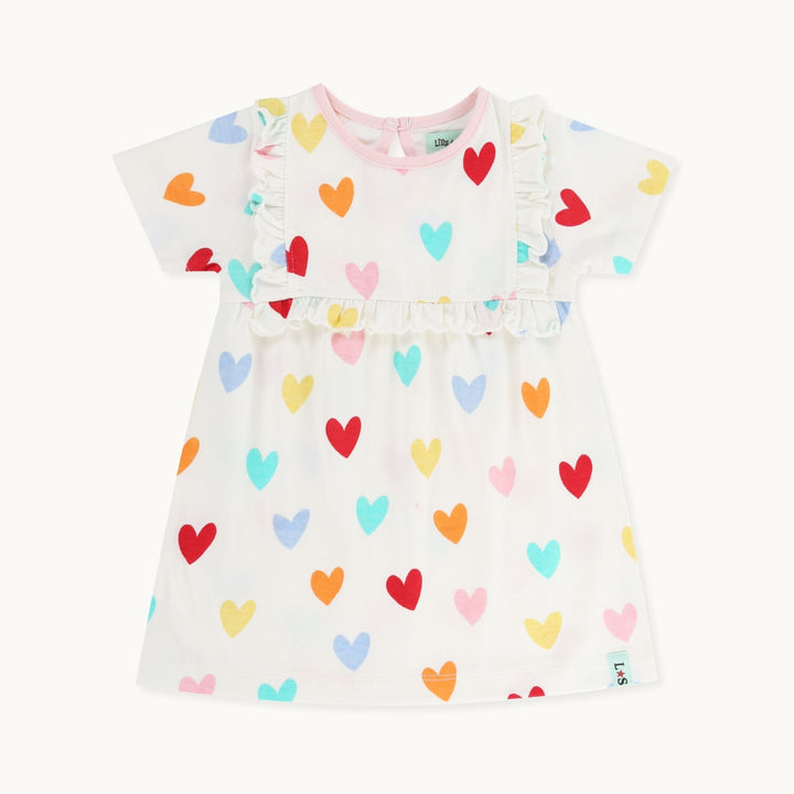 organic cotton Multicoloured Heart Print Dress And blue stripe Legging Set - image 2