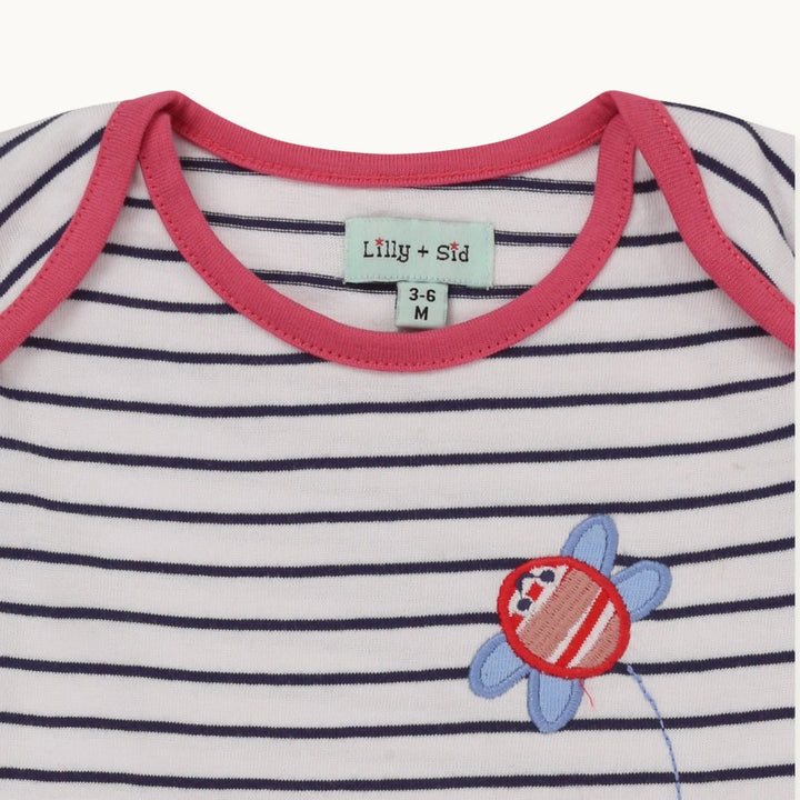 organic cotton bees applique and stripe short sleeve romper - image 2