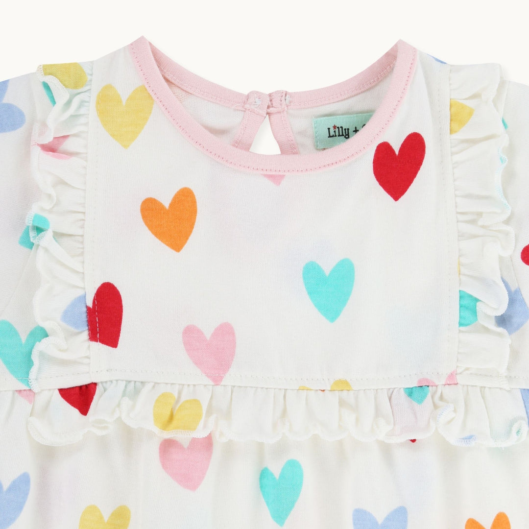 organic cotton Multicoloured Heart Print Dress And blue stripe Legging Set - image 3