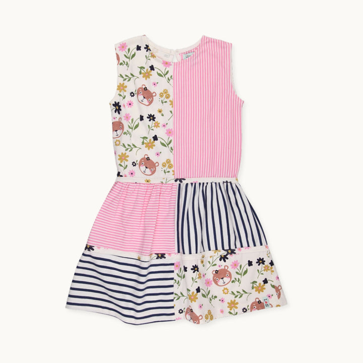 Multicoloured Sid In Flowers And Stripe Print Kids Dress - image 1