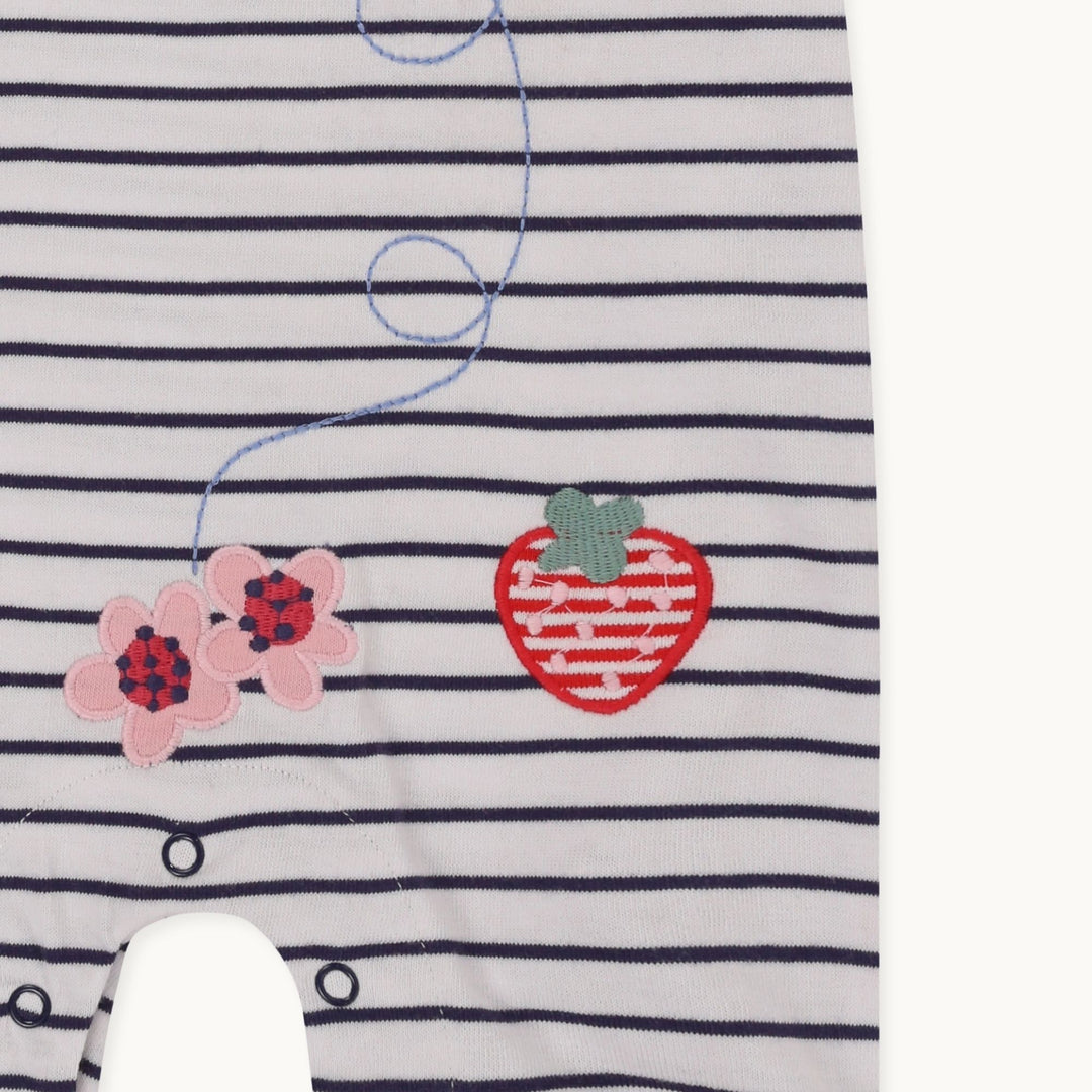 organic cotton bees applique and stripe short sleeve romper - image 3