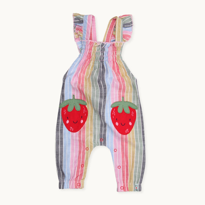 organic cotton multicoloured stripe dungarees with strawberry appliques - image 1