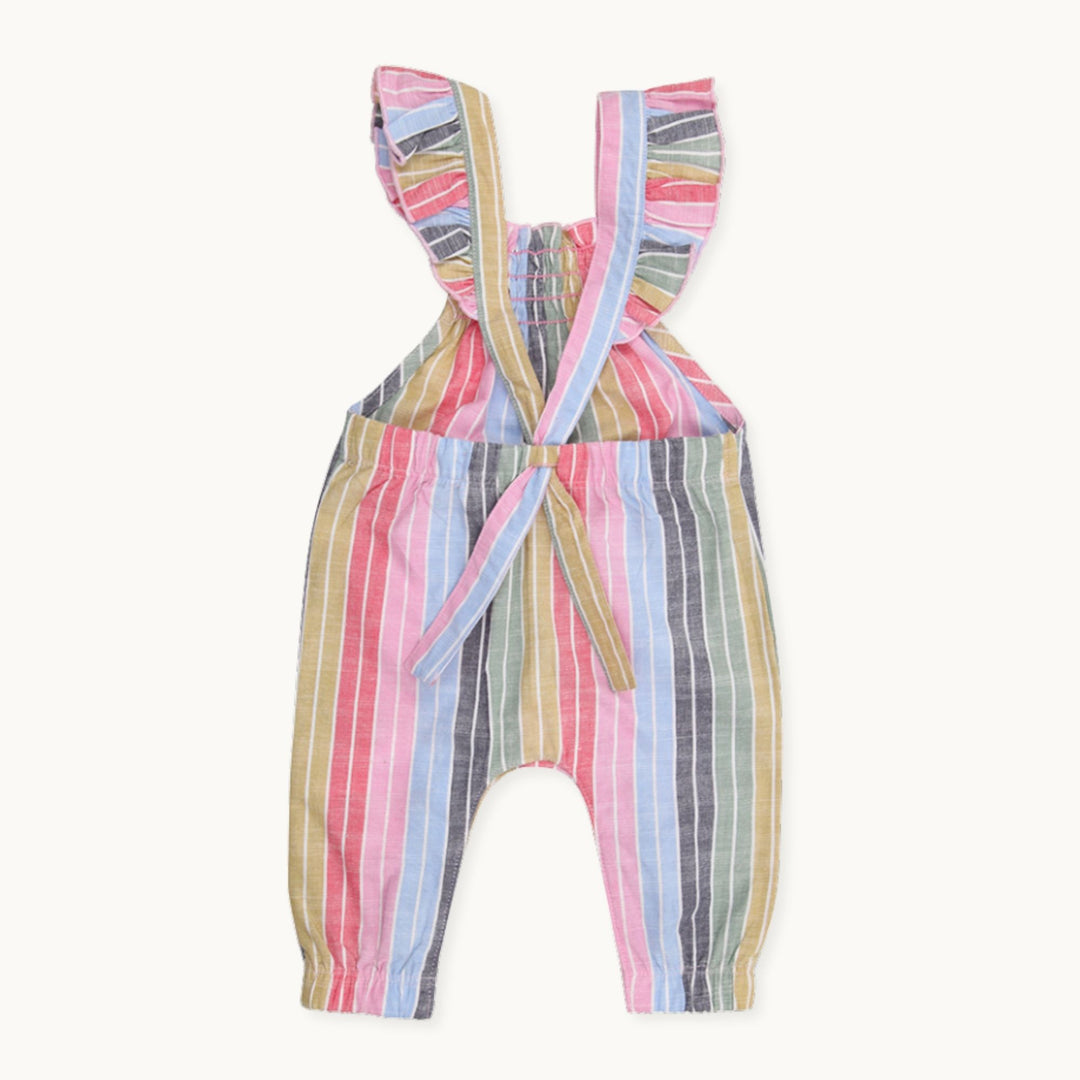 organic cotton multicoloured stripe dungarees with strawberry appliques - image 4