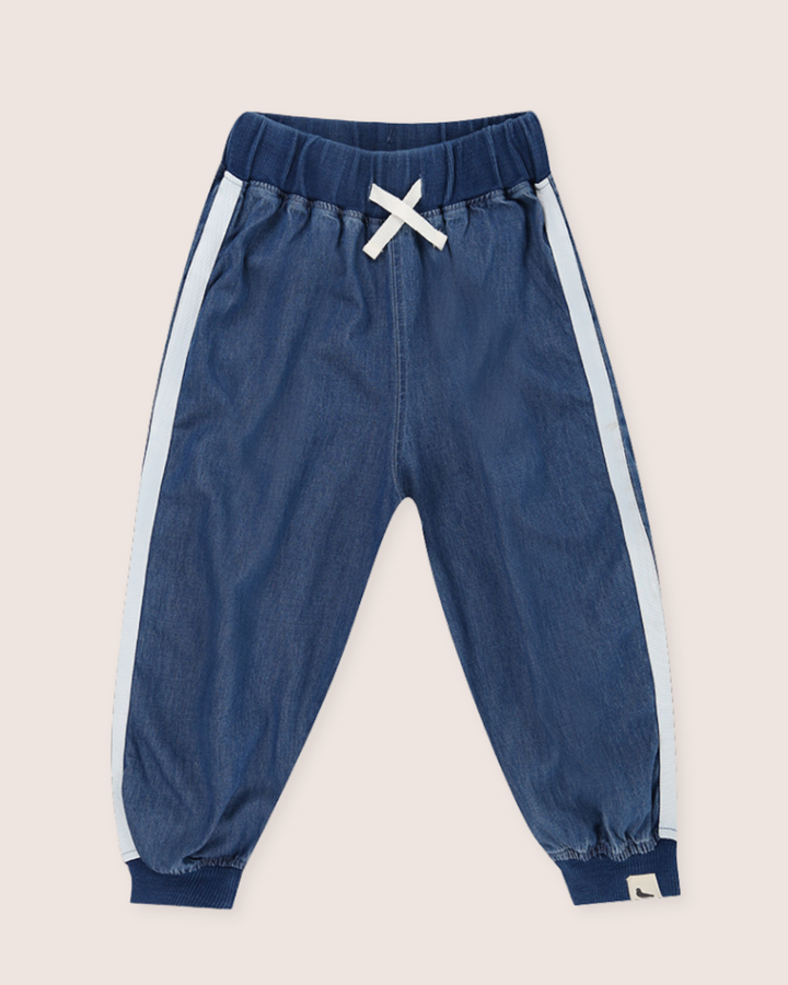 Blue Denim Stripe Print Joggers