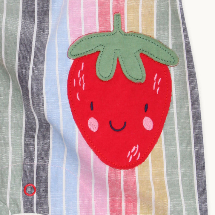 organic cotton multicoloured stripe dungarees with strawberry appliques - image 2