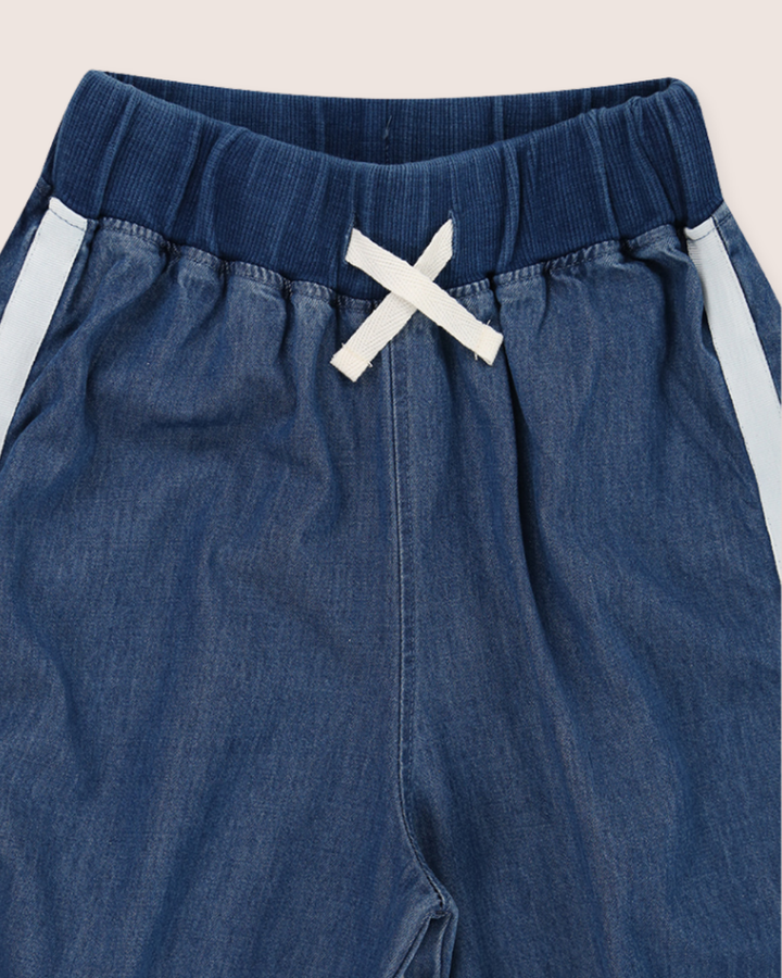 Blue Denim Stripe Print Joggers