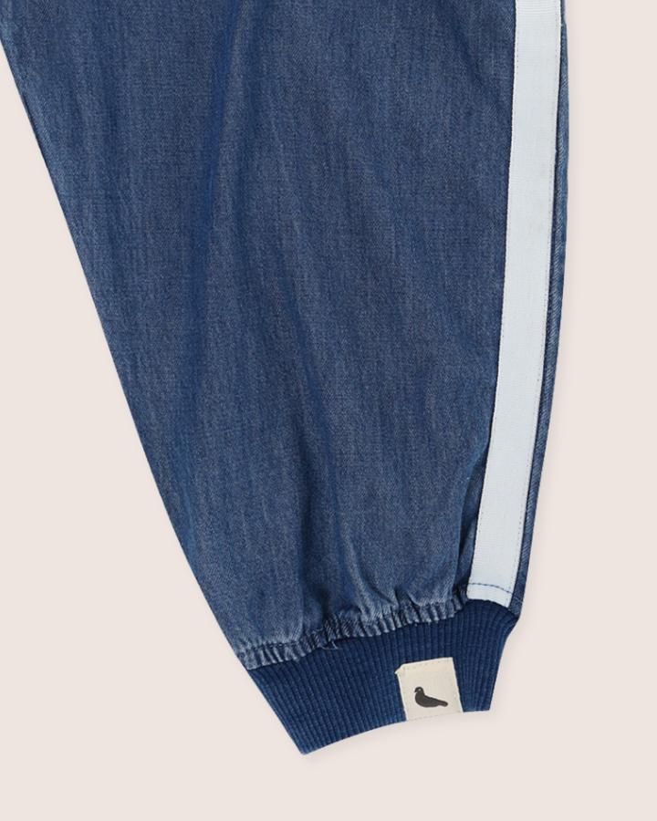Blue Denim Stripe Print Joggers