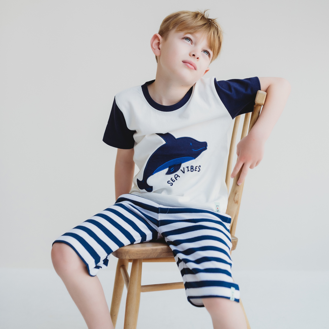 organic cotton White Sea Dolphin Applique T-Shirt - lifestyle image 