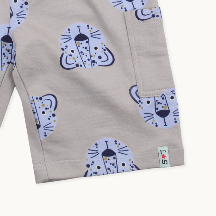 organic cotton kids Lenny Leopard Cargo Shorts close up