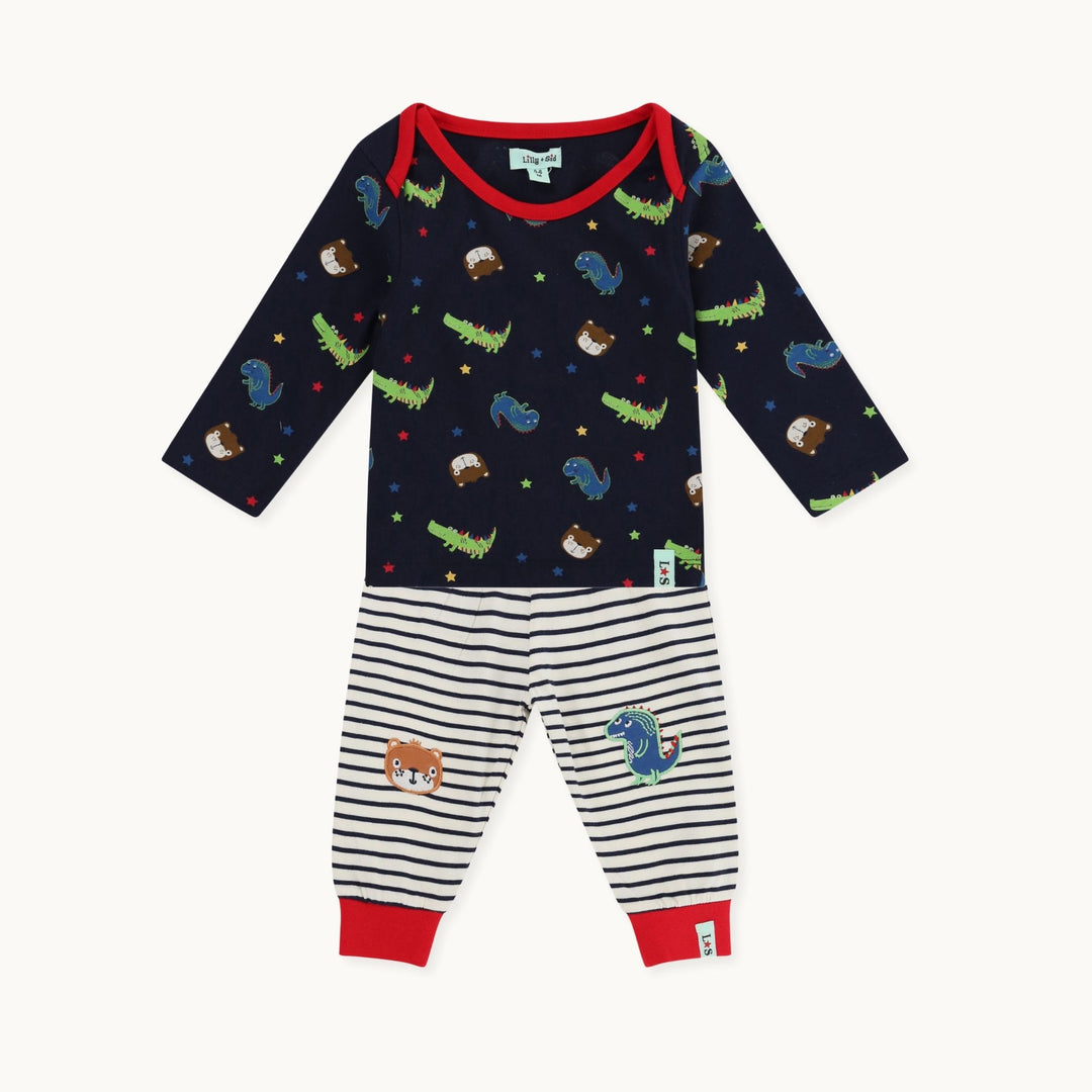 Multicoloured Dinosaur Print long sleeve Top And stripe Jogger Set - image 1