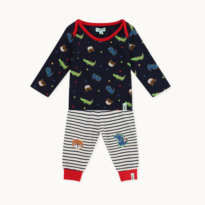 Multicoloured Dinosaur Print long sleeve Top And stripe Jogger Set - image 1