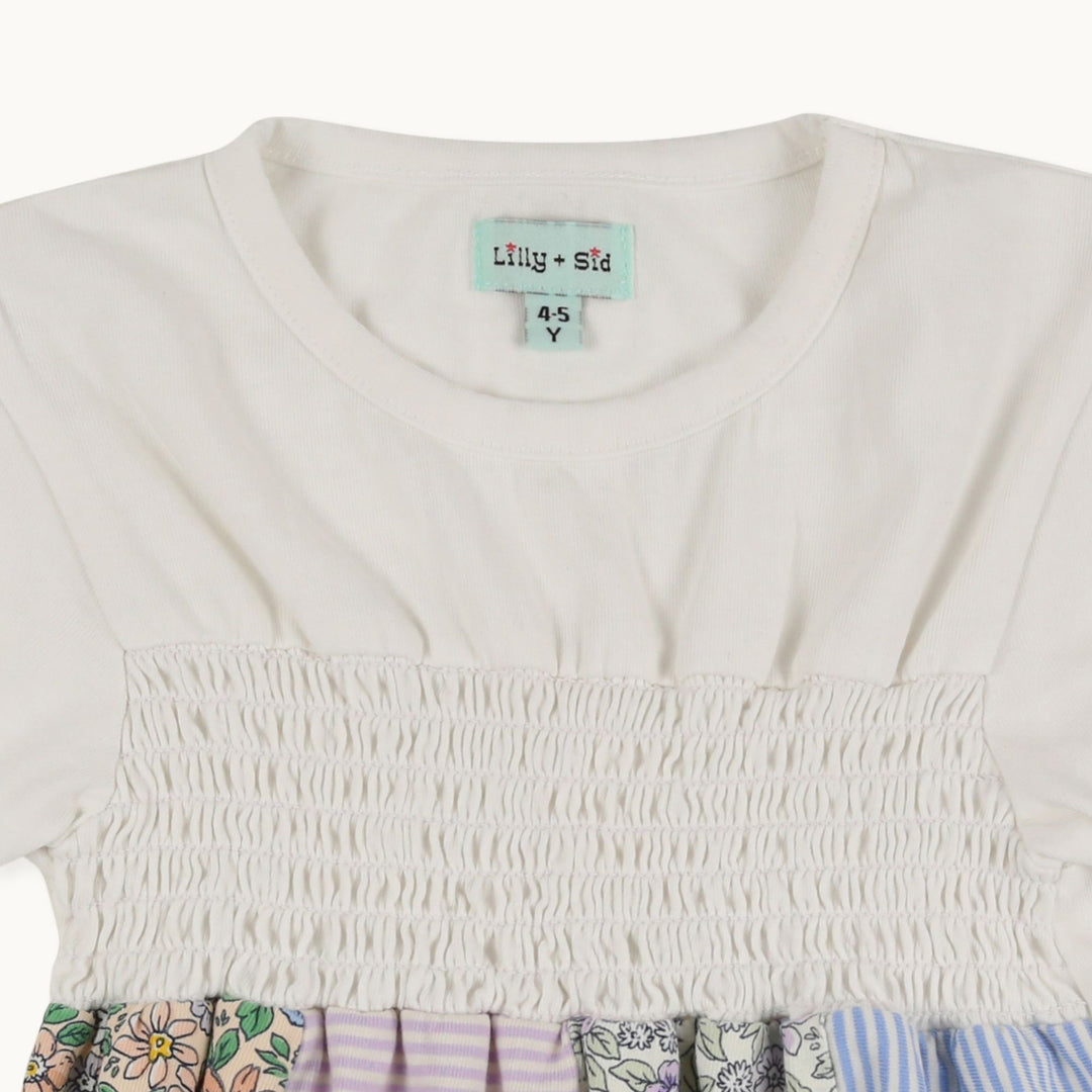 organic cotton kids patchwork top - close up