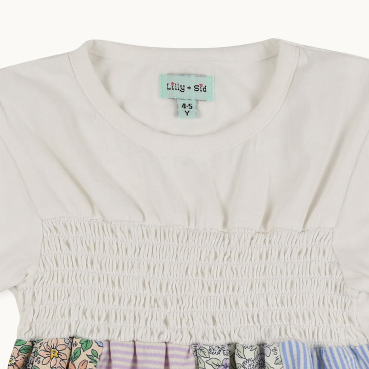 organic cotton kids patchwork top - close up