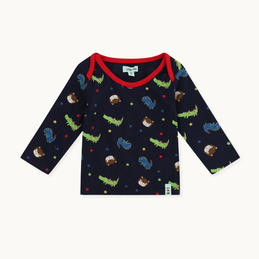 Multicoloured Dinosaur Print long sleeve Top And stripe Jogger Set - image 2