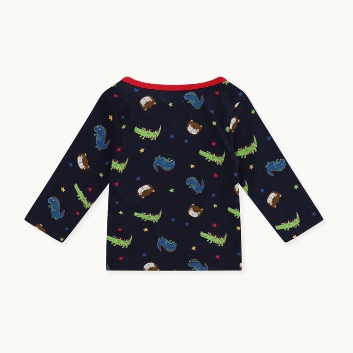 Multicoloured Dinosaur Print long sleeve Top And stripe Jogger Set - image 4
