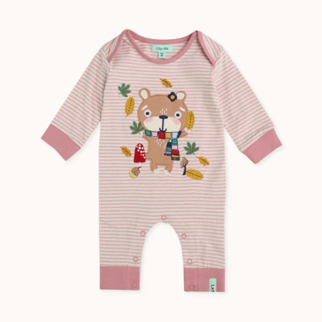Pink Lilly And Leaves Print Romper