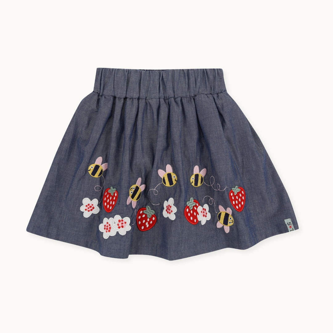 organic cotton applique bee chambray skirt - image 1