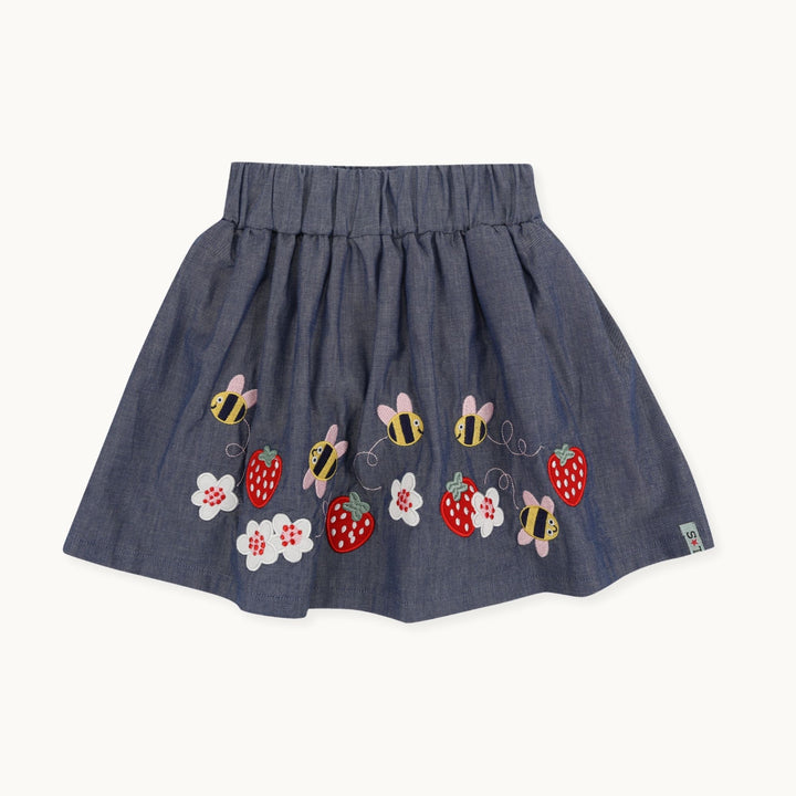 organic cotton applique bee chambray skirt - image 1