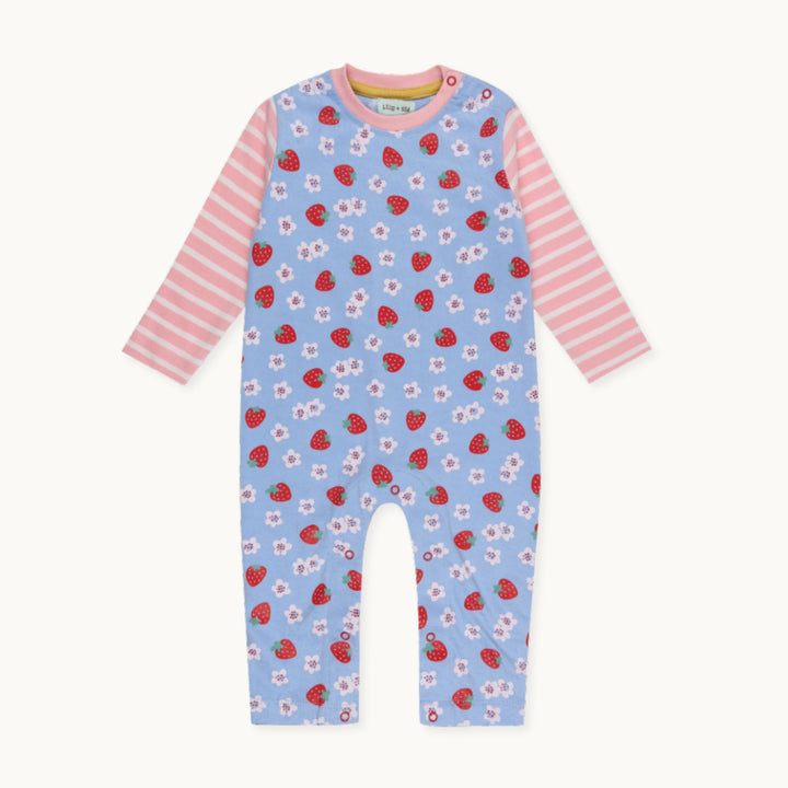 Organic cotton strawberry flower baby playsuit