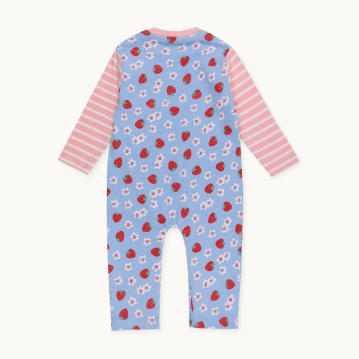 Organic cotton strawberry flower baby playsuit - back