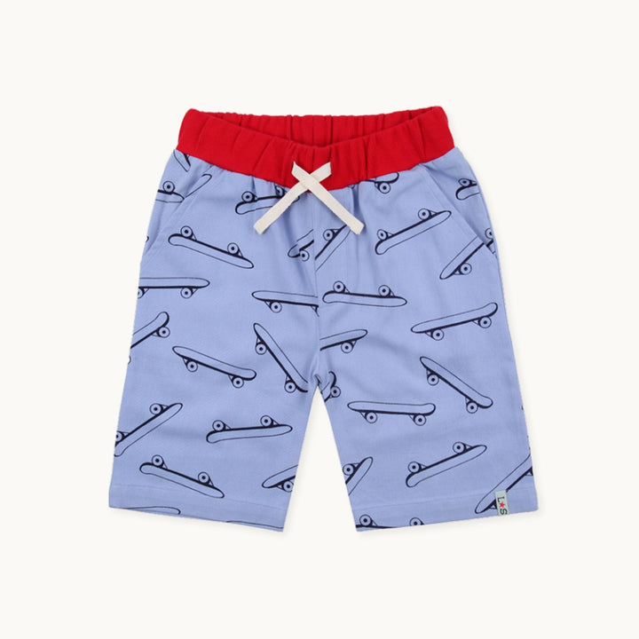 Organic cotton blue and red skateboard print kids board shorts - image 1