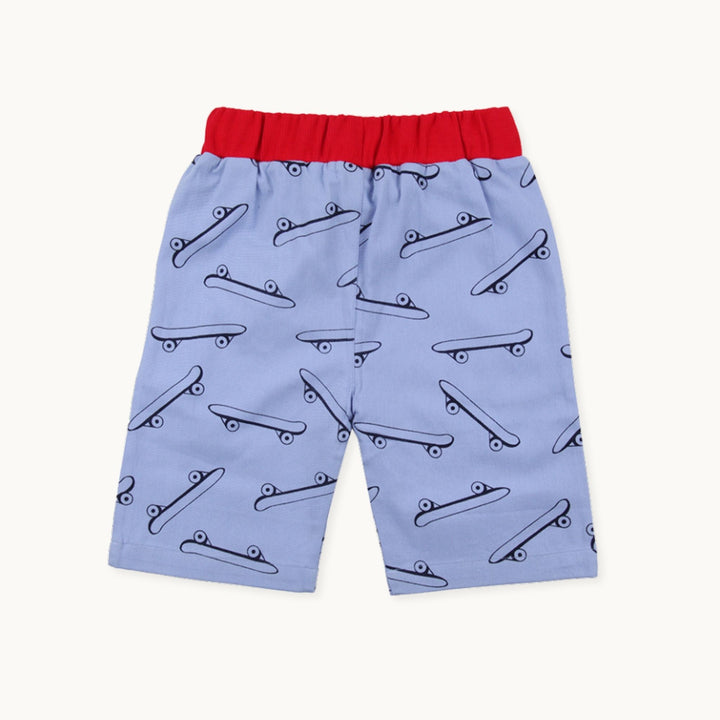 Organic cotton blue and red skateboard print kids board shorts - image 4