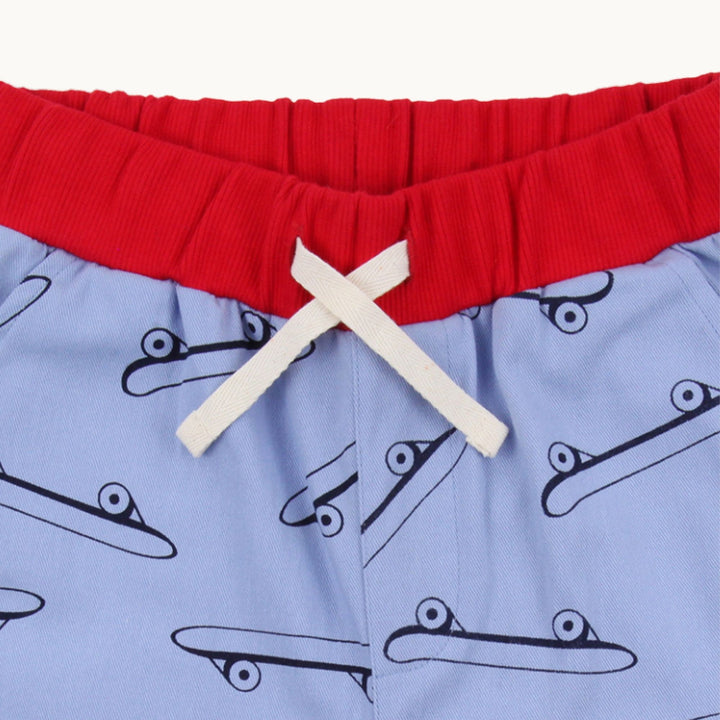 Organic cotton blue and red skateboard print kids board shorts - image 2