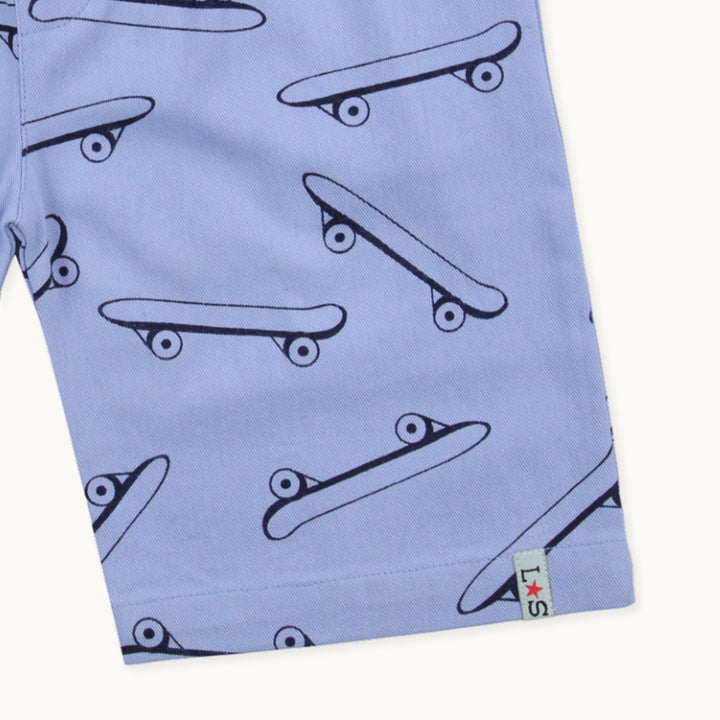 Organic cotton blue and red skateboard print kids board shorts - image 3