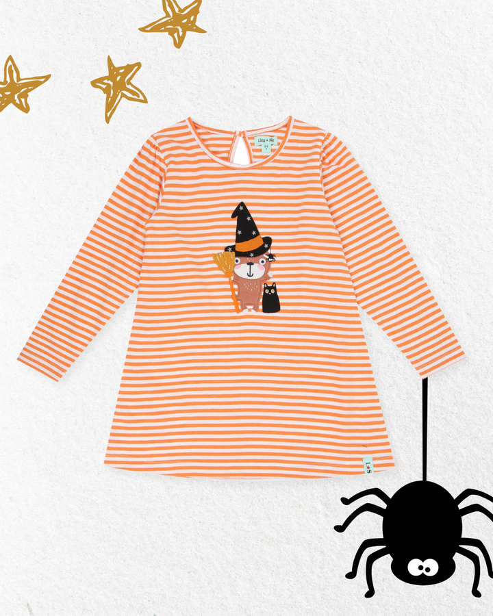 Applique Lilly Witch on a stripe print full sleeves Dress - front image