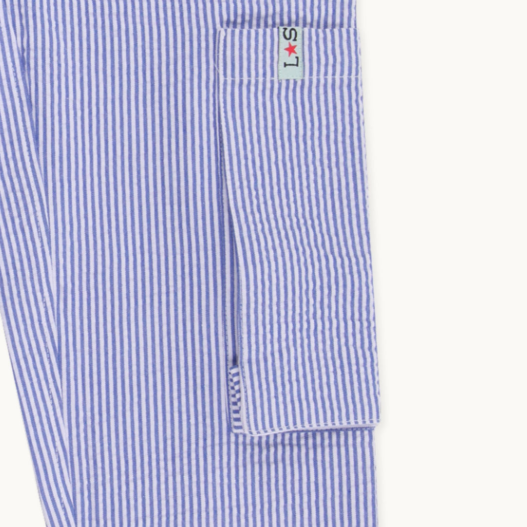 Blue Stripe Woven Cargo Trouser with white ties - image 4