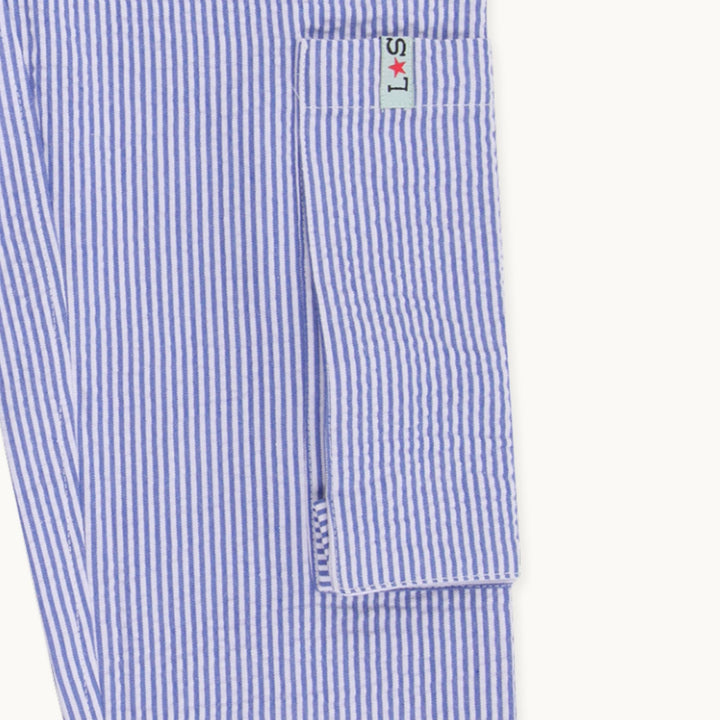 Blue Stripe Woven Cargo Trouser with white ties - image 4