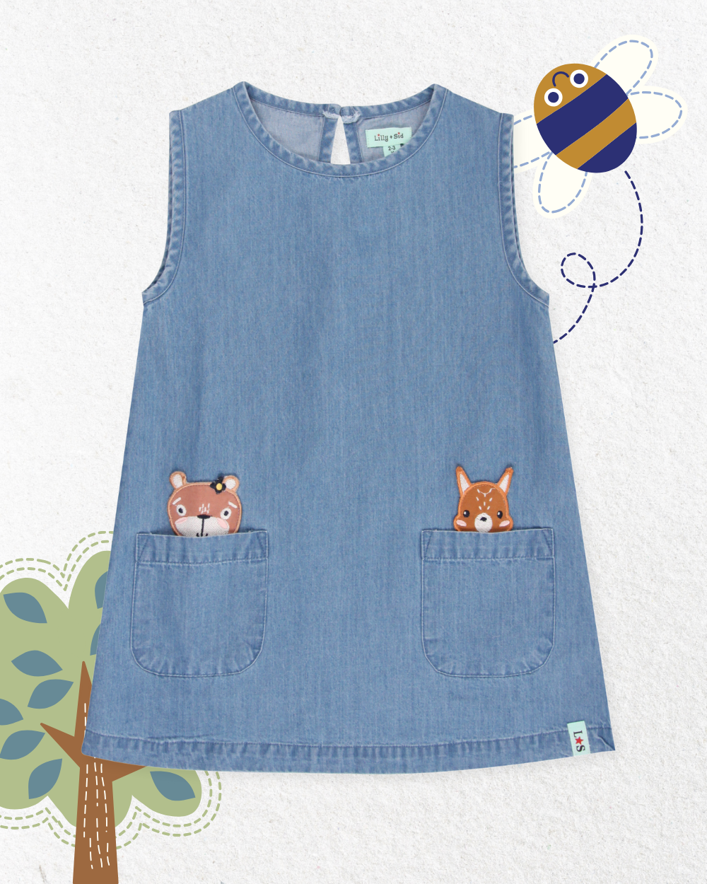 Kids Lilly + Squirrel Pocket Denim Dress