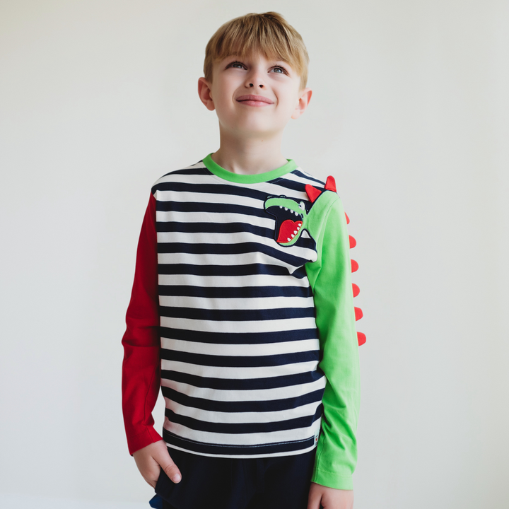 organic cotton Multicoloured Dinosaur Applique Top - lifestyle image 