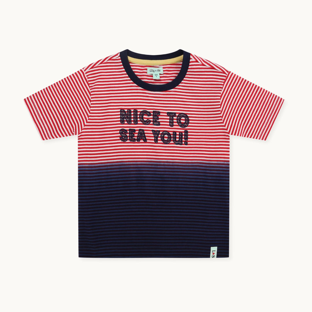 organic cotton Multicoloured ombre Nice To Sea You Slogan Print T-Shirt - image 1