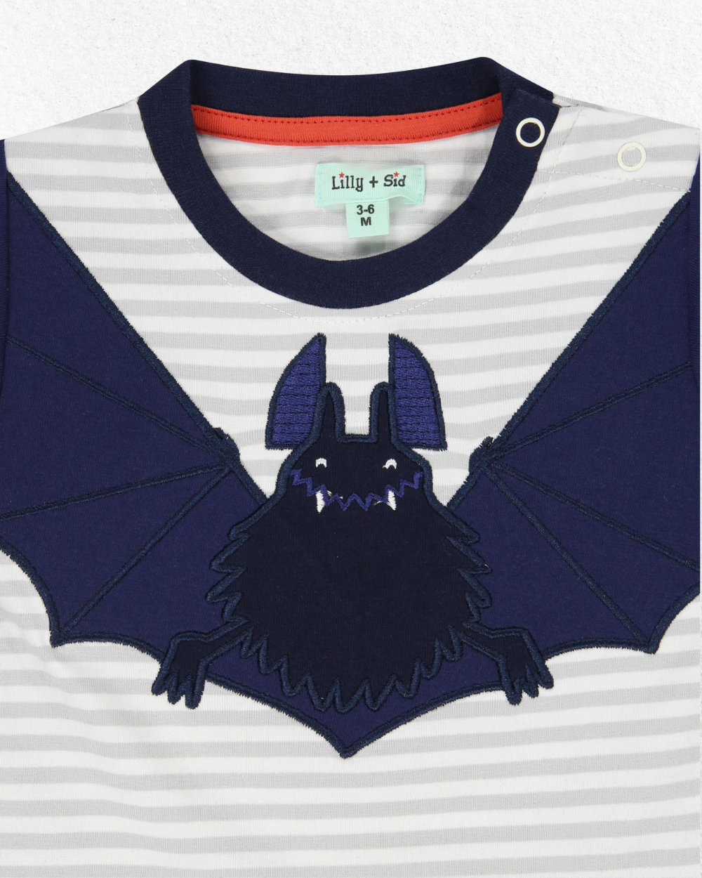 Bat applique on stripe print full sleeve Sleeve Top - closeup