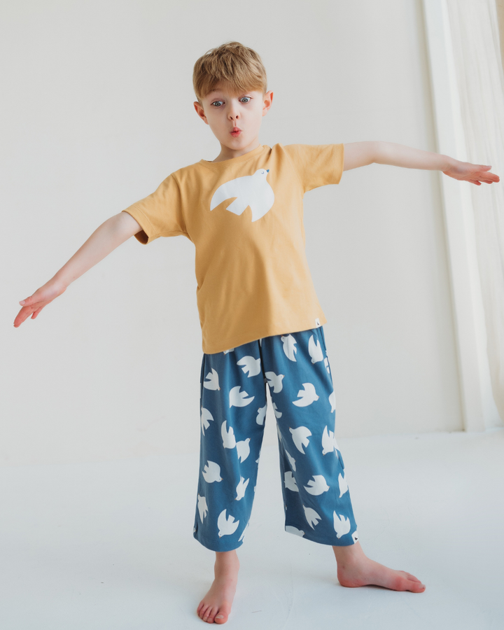 Yellow Bird Motif Print T-Shirt