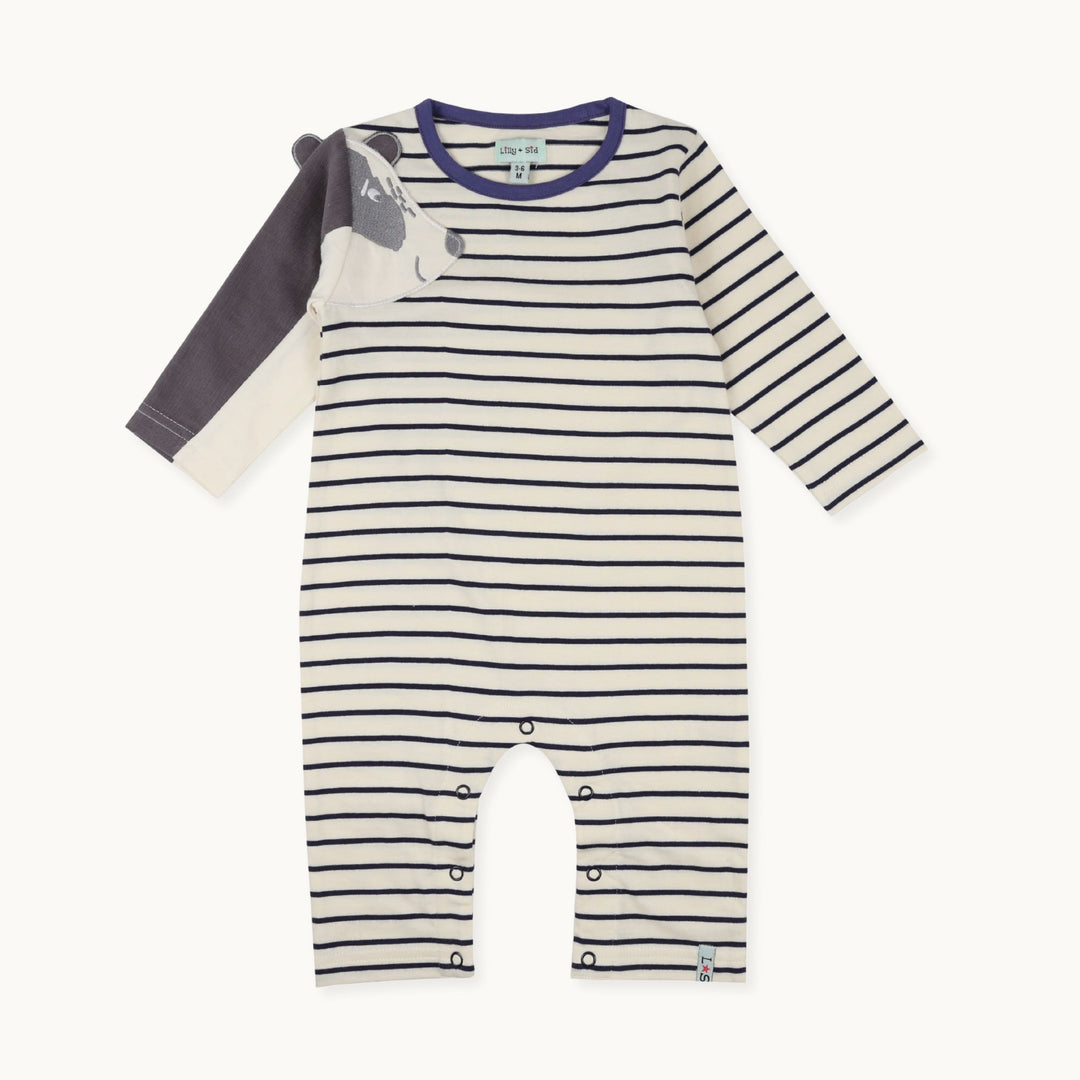 organic cotton stripe print and badger full sleeve romper - image 1