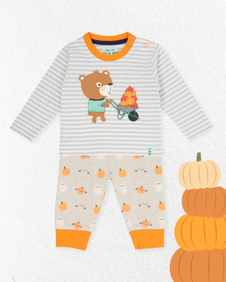 Pumpkin Ghost Applique and stripe Top and pumpkin print Legging Set