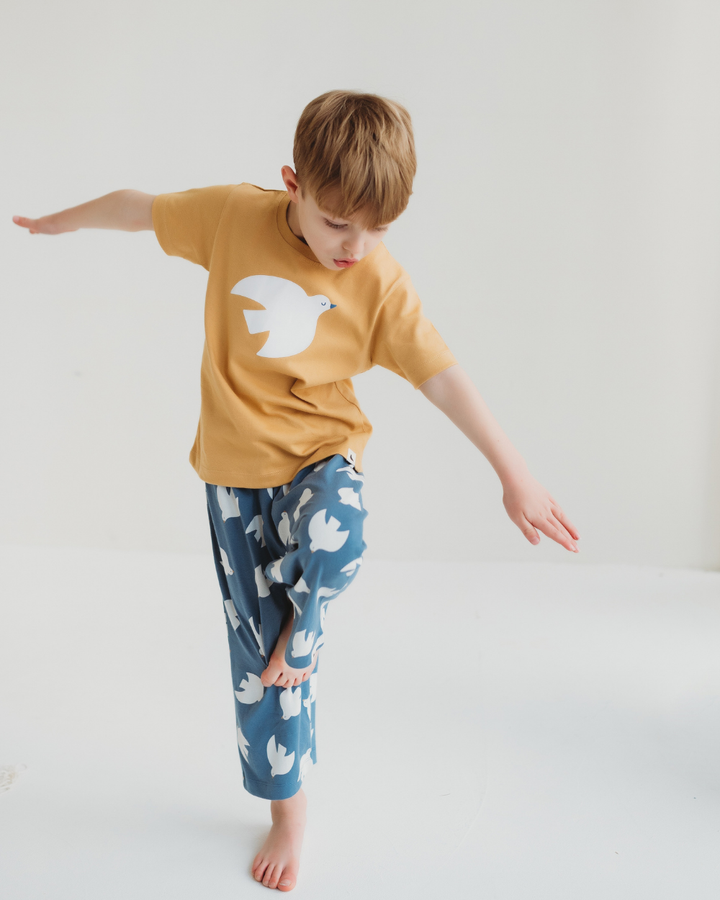 Yellow Bird Motif Print T-Shirt